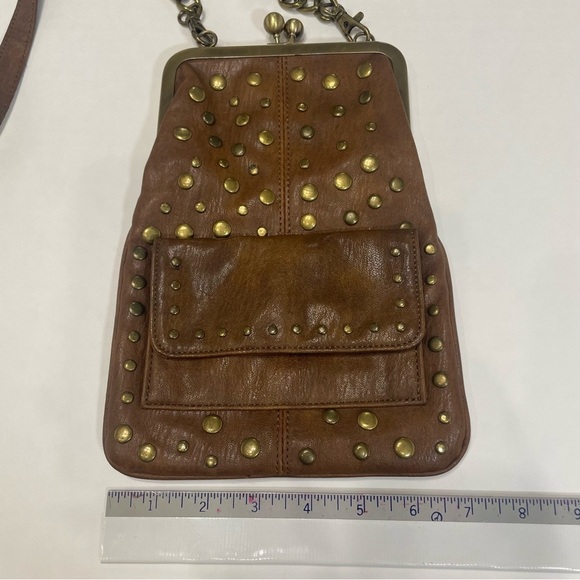 Jessica Simpson Brown Studded Leather Messenger crossbody Bag. Lining picture - Picture 11 of 11